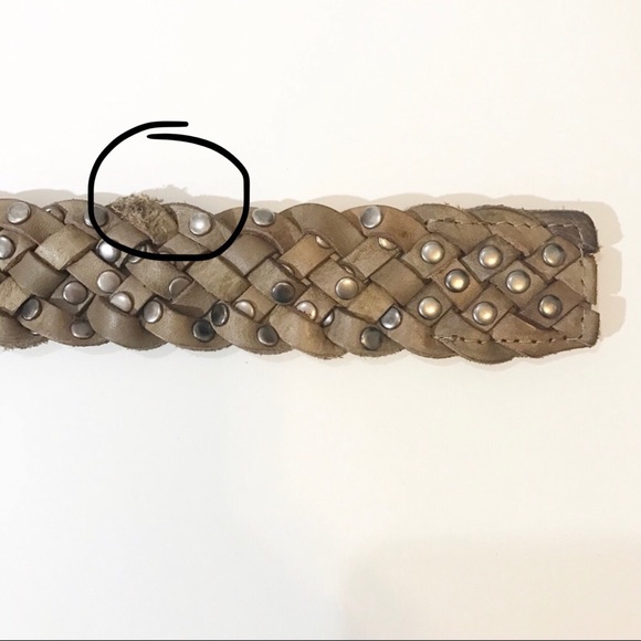 Buckle Braided Woven Brown Leather Studded Belt - Picture 5 of 5